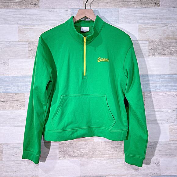 Oregon Ducks 1/4 Zip Sweatshirt Green Columbia Kangaroo Pocket Womens Large - Picture 1 of 7